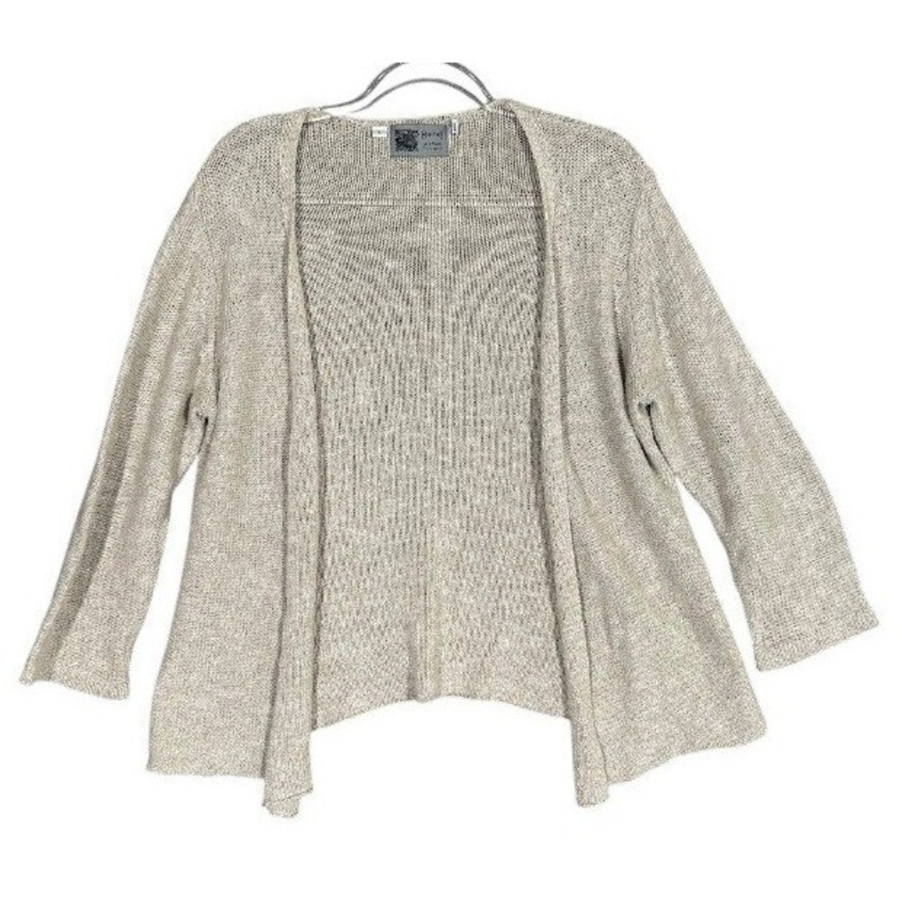 Habitat Open Front Cardigan Womens Large Tan Linen Cotton Knit Lightweight Layer